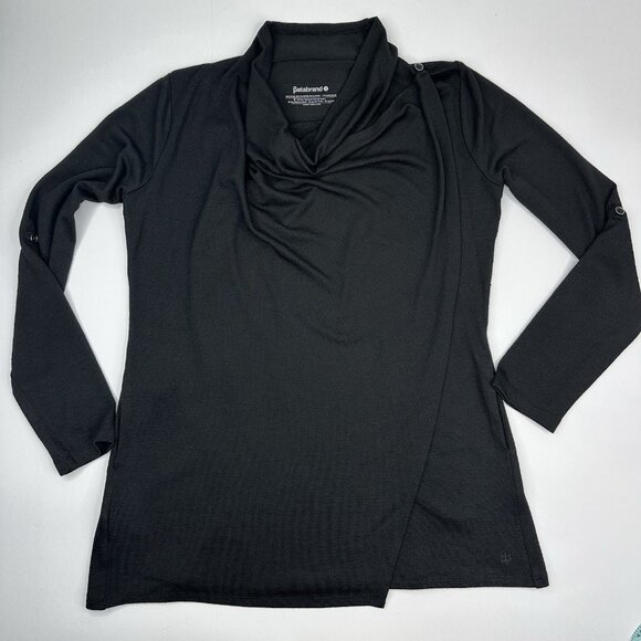 Betabrand Women's NWT Black Liz Wrap Tunic Roll Tab‎ Sleeve Sweater S/C38 - Picture 5 of 13